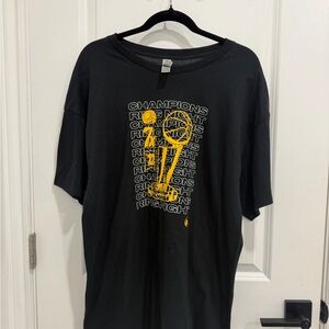 Black Graphic 'Champions' T-Shirt with Yellow Trophy Print